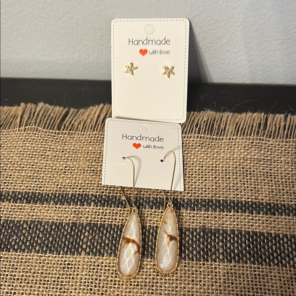 Handmade Gold and Cream Earrings Set - NWT